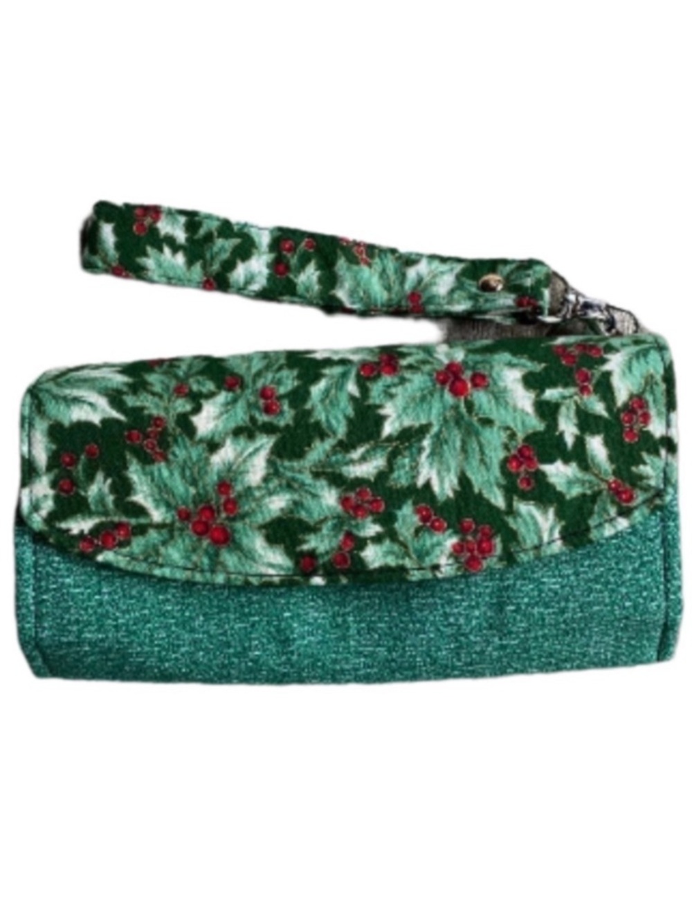 Holly Berries handmade wallet Cotton Clutch Winter Holiday Green